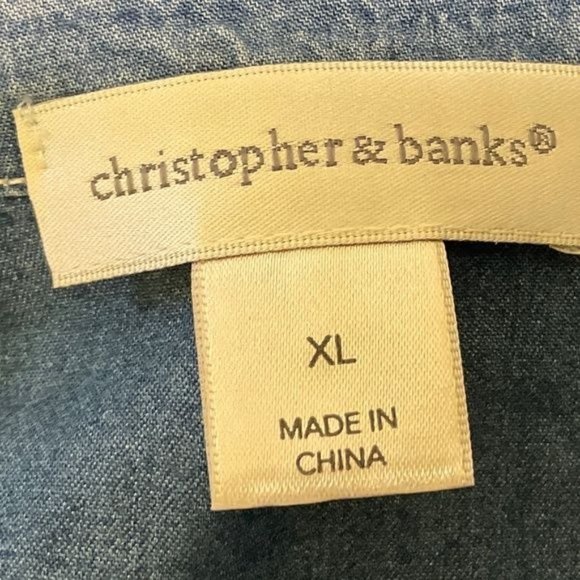 Christopher & Banks XL Western Blue Beaded Detail Shirt Roll Tab Sleeve - Picture 7 of 8